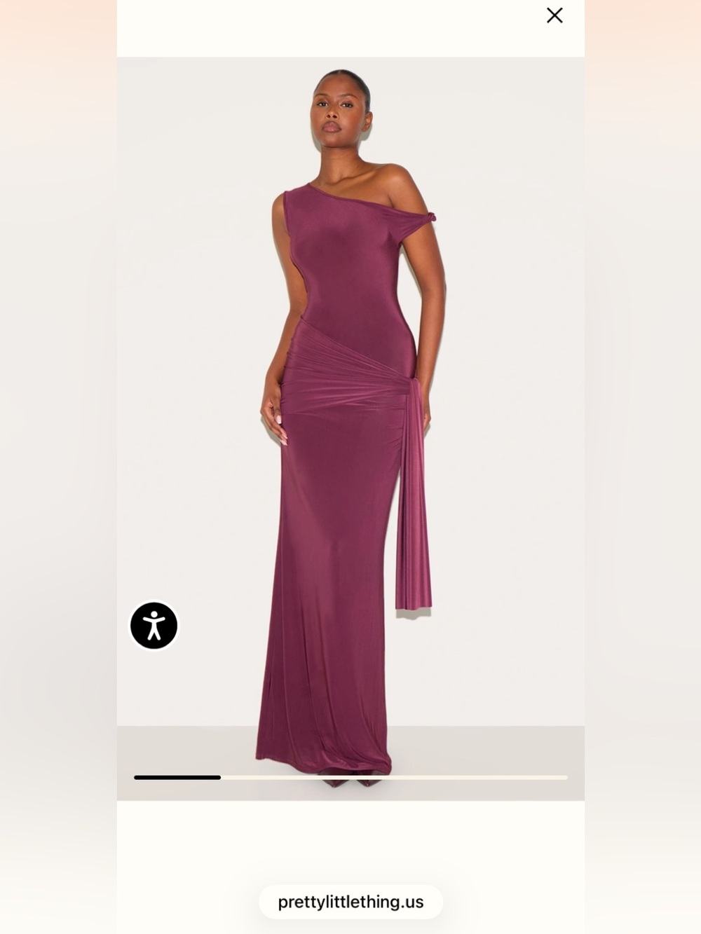 PrettyLittleThing Plum One-Shoulder Side Ruch Maxi Dress size 6